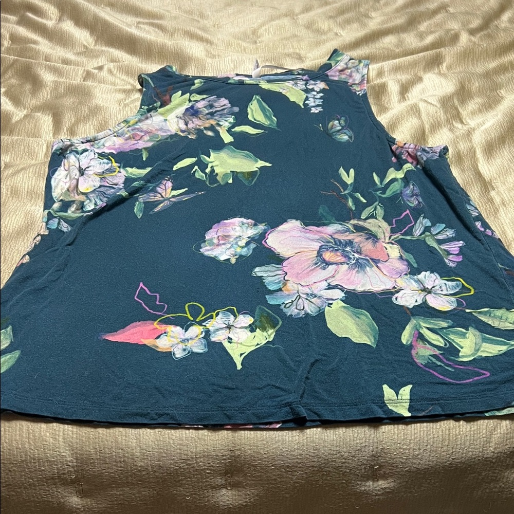 Soma Cool Nights Floral Sleeveless Pajama Top - Jade and Pink